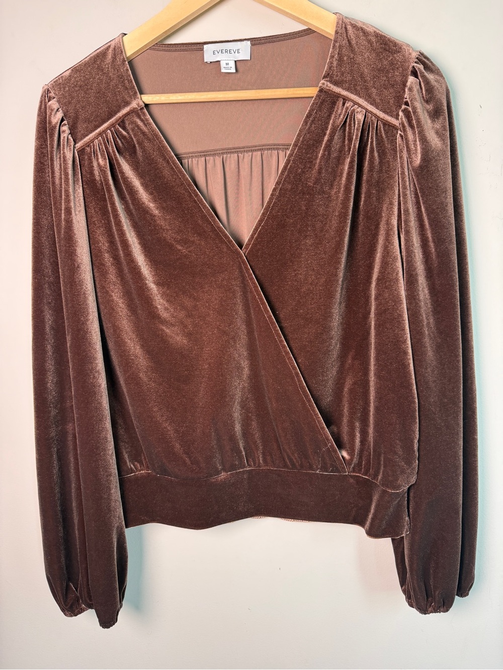 Evereve Velvet Surplice Long-Sleeve Top - Mauve